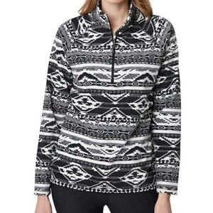 Eddie Bauer Aztec Pullover Women L Black WHITE Quarter Zip Southwest Sweatshirt